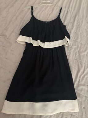 Matty M Black and White Ruffle-Trim Spaghetti Strap Kids Dress